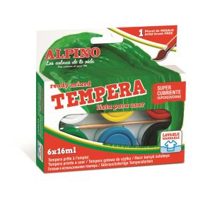Tempera lavabila, 6 culori x 16ml/cutie + pensula gratis, Alpino