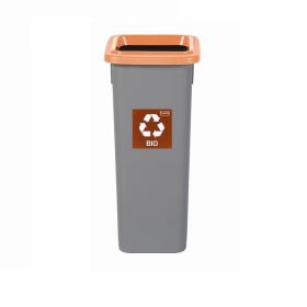 Cos plastic reciclare selectiva, capacitate 75l, PLAFOR Fit - gri cu capac maro - bio