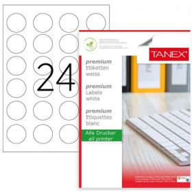 Etichete polyester albe, autoadezive, rotunde - D40mm, 24/A4, 25 coli/top, TANEX