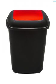 Cos plastic reciclare selectiva, capacitate 28l, PLAFOR Quatro - negru cu capac rosu - metal