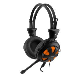 Casti cu microfon A4tech, ComfortFit Stereo HeadSet, Full size, 20-20000Hz, 32 ohm, cablu 2m, culoare neagra/orange, Jack 3.5 mm, Volume control, Removable ear cushion