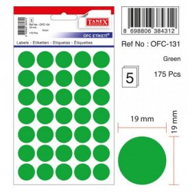 Etichete autoadezive color, D19 mm, 175 buc/set, TANEX - verde