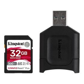 Card reader Kingston React PLUS + SD Reader 32GB, Capacity: 32GB, Class 10, UHS-II, U3, V90, R/W: 300/260 MB/s, exFAT