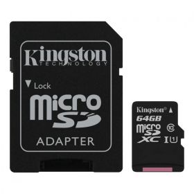 MicroSD Kingston, 64GB, Select Plus, Clasa 10 UHS-I Performance, R: 100 MB/s, include adaptor SD (pentru telefon)