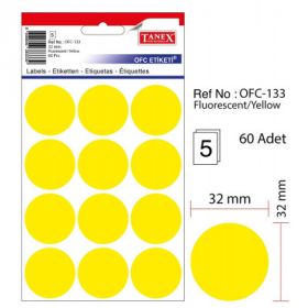 Etichete autoadezive color, D32 mm, 60 buc/set, TANEX - galben