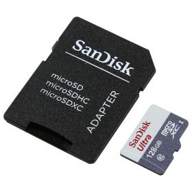 Micro Secure Digital Card SanDisk, 128GB, Clasa 10, Reading speed: 80MB/s, include adaptor SD (pentru telefon)