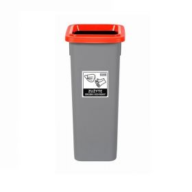 Cos plastic reciclare selectiva, capacitate 75l, PLAFOR Fit - gri cu capac rosu - metal