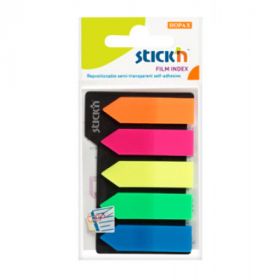 Stick index plastic transparent color 42 x 12 mm, 5 x 25 file/set, Stick'n - 5 culori neon - sageata