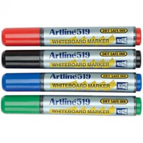 Marker pentru tabla de scris ARTLINE 519 - Dry safe ink, varf tesit 2.0-5.0mm, 4 culori/set