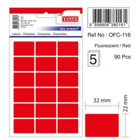 Etichete autoadezive color, 22 x 32 mm, 90 buc/set, TANEX - rosu fluorescent