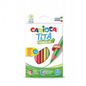 Creioane colorate CARIOCA Tita Maxi, hexagonale, flexibile, 12 culori/cutie