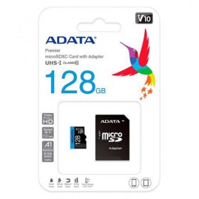 Micro Secure Digital Card ADATA, Premier, 256GB, UHS-I Clasa 10/V10, R/W speed: up to 100/25MB/s, include adaptor SD (AUSDX256GUICL10A1-RA1) (pentru telefon)