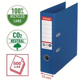 Biblioraft Esselte No.1 Power Recycled, carton CO2 neutru, 100% reciclat, FSC, A4, 75 mm, albastru