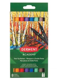 Carioci DERWENT Academy, cu 2 capete, varf tip pensula si ascutit, 8 buc/set, diverse culori