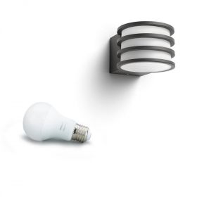 Aplica LED de exterior Philips HUE White Lucca, E27, 9.5W (60W), IP44, 806 lumeni, aluminiu, antracit, bec alb Hue inclus