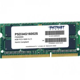 Memorie RAM notebook Patriot, SODIMM, DDR3, 4GB, 1600 Mhz, 1.5V