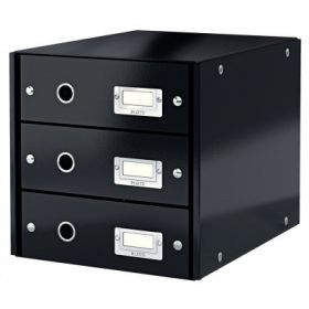 Cabinet cu sertare Leitz WOW Click & Store, 3 sertare, carton laminat, A4, negru