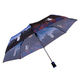 Umbrela cu deschidere automata pentru dama, model Albastru/pisicute