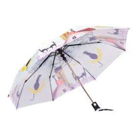 Umbrela cu deschidere automata pentru dama, model Alb/pisicute