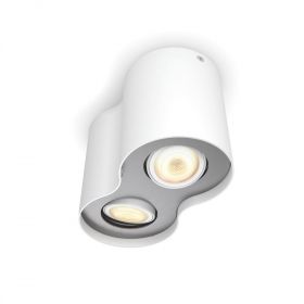 Spot LED Philips HUE Pillar, LED WiFi, GU10, 2x5.5W, 230V, lumina alba reglabila calda-rece + intrerupator, durata de viata 15.000 de ore, culoare alb, material metal, tip orientabil/aplicat