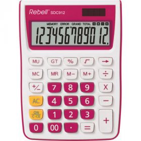 Calculator de birou, 12 digits, 145 x 104 x 26 mm, Rebell SDC 912 - alb/roz