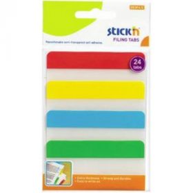 Stick index plastic transp. cu margine color 38 x 76 mm, 4 x 20 file/set, Stick'n - 4 culori neon