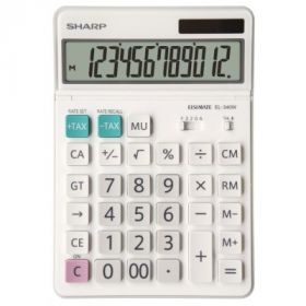 Calculator de birou, 12 digits, 189 x 127 x 18 mm, dual power, ecran rabatabil, SHARP EL-340W - alb