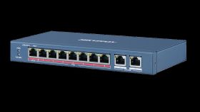 Hikvision unmanaged network switch, DS-3E0310HP-E; 1× 10/100 Mbps HiPoE port, 7× 10/100 Mbps PoE ports, and 2× 10/100/1000 Mbps RJ45 ports; IEEE 802.3at/af/bt standard for HiPoE port (Max. 60W port power),  IEEE 802.3at/af for PoE ports, IEEE 802.3, IE