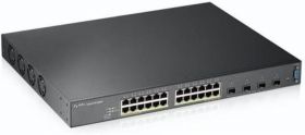 Zyxel XGS2210-28HP 24-port GbE L2 POE Switch with 10GbE Uplink, Layer 2, Total port count: 28, 100/1000 Mbps PoE X 24, 10-Gigabit SFP+ X 4, Switching capacity 128 GBPS, Forwarding rate 95.2 MPPS.