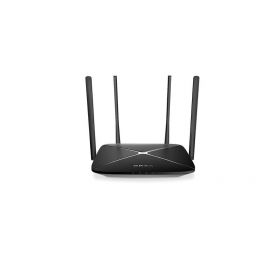 AC1200 Wireless Dual Band Gigabit Router Mercusys, AC12G; Wireless Standards: IEEE 802.11a/n/ac 5 GHz, IEEE 802.11b/g/n 2.4 GHz; Frequency: 2.4 - 2.5GHz, 5.15 - 5.85GHz; 4x Fixed Omni-Directional Antennas; Signal Rate: 300 Mbps at 2.4GHz, 867 Mbps at 5GHz