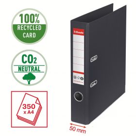 Biblioraft Esselte No.1 Power Recycled, carton CO2 neutru, 100% reciclat, FSC, A4, 50 mm, negru