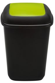 Cos plastic reciclare selectiva, capacitate 28l, PLAFOR Quatro - negru cu capac verde - sticla