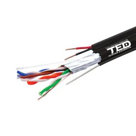 Cablu FTP cat.5e Cupru + Sufa + 2 fire x 0,75 mm CCA multifilare de alimentare TED Wire Expert