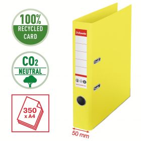 Biblioraft Esselte No.1 Power Recycled, carton CO2 neutru, 100% reciclat, FSC, A4, 50 mm, galben
