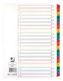 Index carton alb Mylar alfabetic A-Z, margine PP color, A4, 170g/mp, Q-Connect