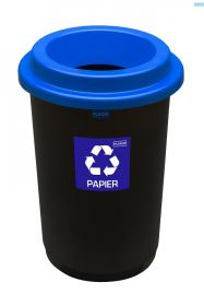 Cos plastic reciclare selectiva, capacitate 50l, PLAFOR Eco - negru cu capac albastru - hartie