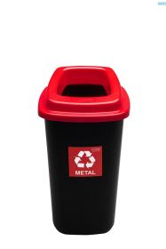 Cos plastic reciclare selectiva, capacitate 90l, PLAFOR Sort - negru cu capac rosu - metal