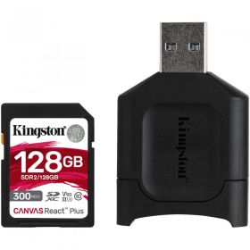 Card reader Kingston React PLUS + SD Reader 128GB, Capacity: 128GB, Class 10, UHS-II, U3, V90, R/W: 300/260 MB/s, exFAT