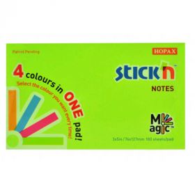 Magic notes autoadeziv 76 x 127 mm, 100 file, Stick'n Magic Notes - 4 culori neon