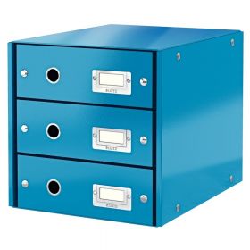 Cabinet cu sertare Leitz WOW Click & Store, 3 sertare, carton laminat, A4, albastru