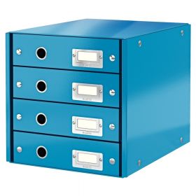 Cabinet cu sertare LEITZ WOW Click & Store, 4 sertare, carton laminat, A4, albastru