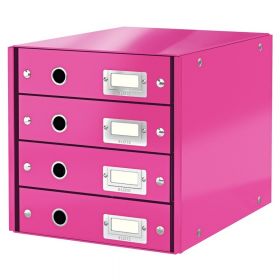 Cabinet cu sertare LEITZ WOW Click & Store, 4 sertare, carton laminat, A4, roz