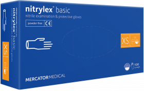 Manusi medicale de protectie fără pudră - polimerizată, din nitril MERCATOR® nitrylex® basic blue, 100buc, XS/RD30105001
