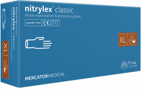 Manusi medicale de protectie fără pudră - polimerizată, din nitril MERCATOR® nitrylex® basic blue, 100buc, XL/RD30019005