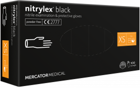 Manusi medicale de protectie fără pudră - polimerizată, din nitril MERCATOR nitrylex® black, 100buc, XS/RD30104001