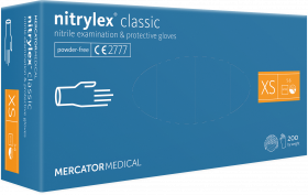 Manusi clasice medicale de protectie fără pudră - polimerizată, din nitril MERCATOR® nitrylex classic blue a200, 200buc, XS/RD30096001