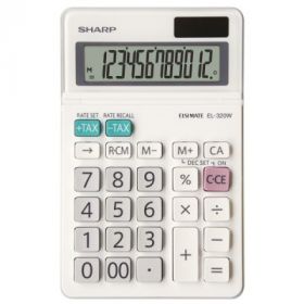 Calculator de birou, 12 digits, 153 x  97 x 18 mm, dual power, ecran rabatabil, SHARP EL-320W - alb