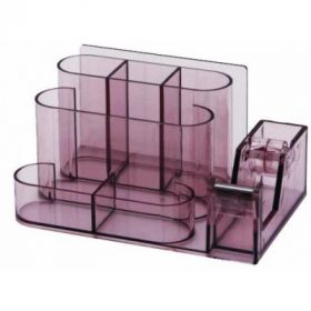 Suport plastic pentru accesorii de birou, 7 compartimente, 168 x 78mm, KEJEA - fumuriu