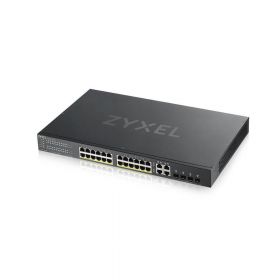 Zyxel GS192024HPV2 24-port GbE Smart Managed POE Switch 4x GbE combo (RJ45/SFP) ports, 24 x POE ports.