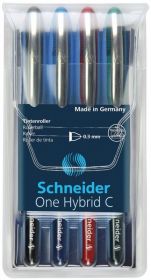 Roller cu cerneala SCHNEIDER One Hybrid C, ball point 0.3mm, 4 culori/set - (N,R,A,V)